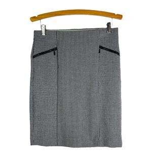 Alfani black white houndstooth knit stretch preppy academia office skirt 8
